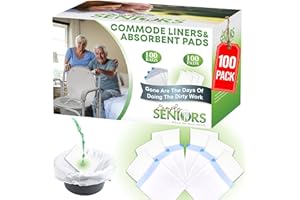 SIMPLY SENIORS Commode Liners with Absorbent Pads - 100 Bedside Commode Liners & Pads - Portable Toilet Bags for Porta Potty & Camping - No More Days Washing The Bucket of The Commode Chair for Toilet with Arms