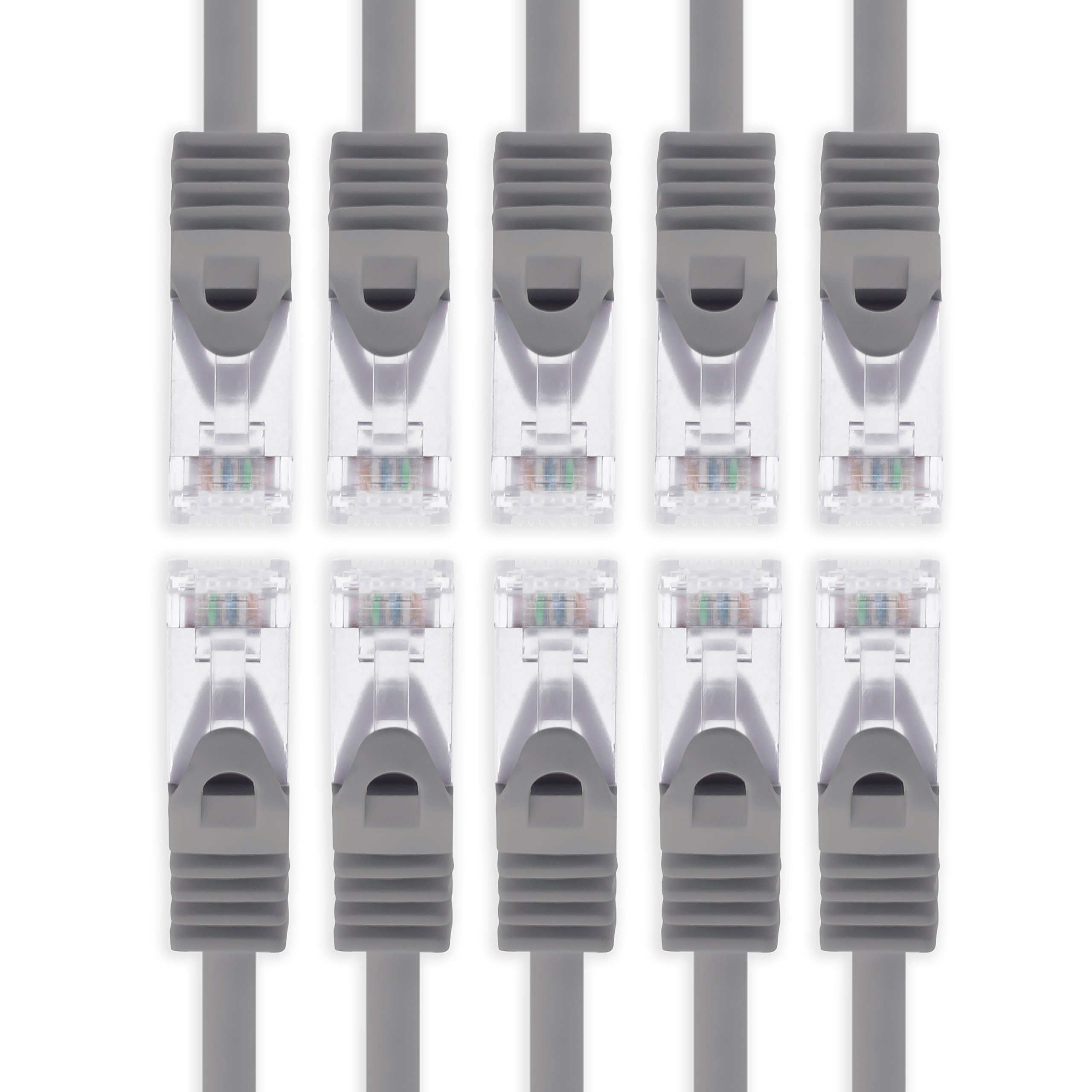 1aTTack.de 0.25m - gray - 10 pieces Cat7 network cable SFTP patch cable Lankabel raw cable 10GB/s - 500 MHz assembled with 2 RJ45 plugs Cat 6a