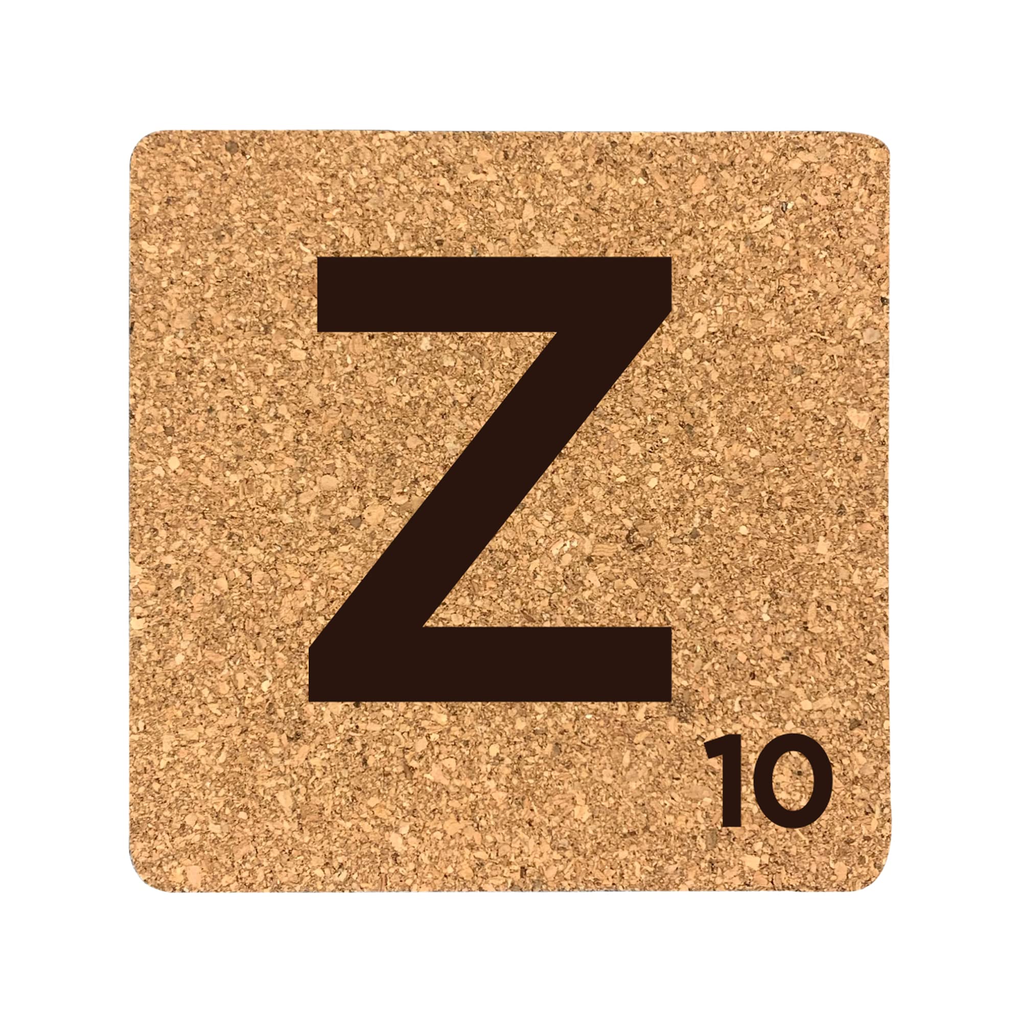eBuyGB Scrabble Drinks Coasters, Square Cork Coaster, Individual Alphabet Letters, Scrabble Tiles with Score Marks - Personalise Your Own Scrabble Words (Z)
