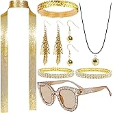 8 Pcs 70s Disco Accessories Women Disco Costume 1970s Discos Sequin Scarf Headband Diamond Bracelet Ball Necklace Earring Glasses for Halloween Women Costumes