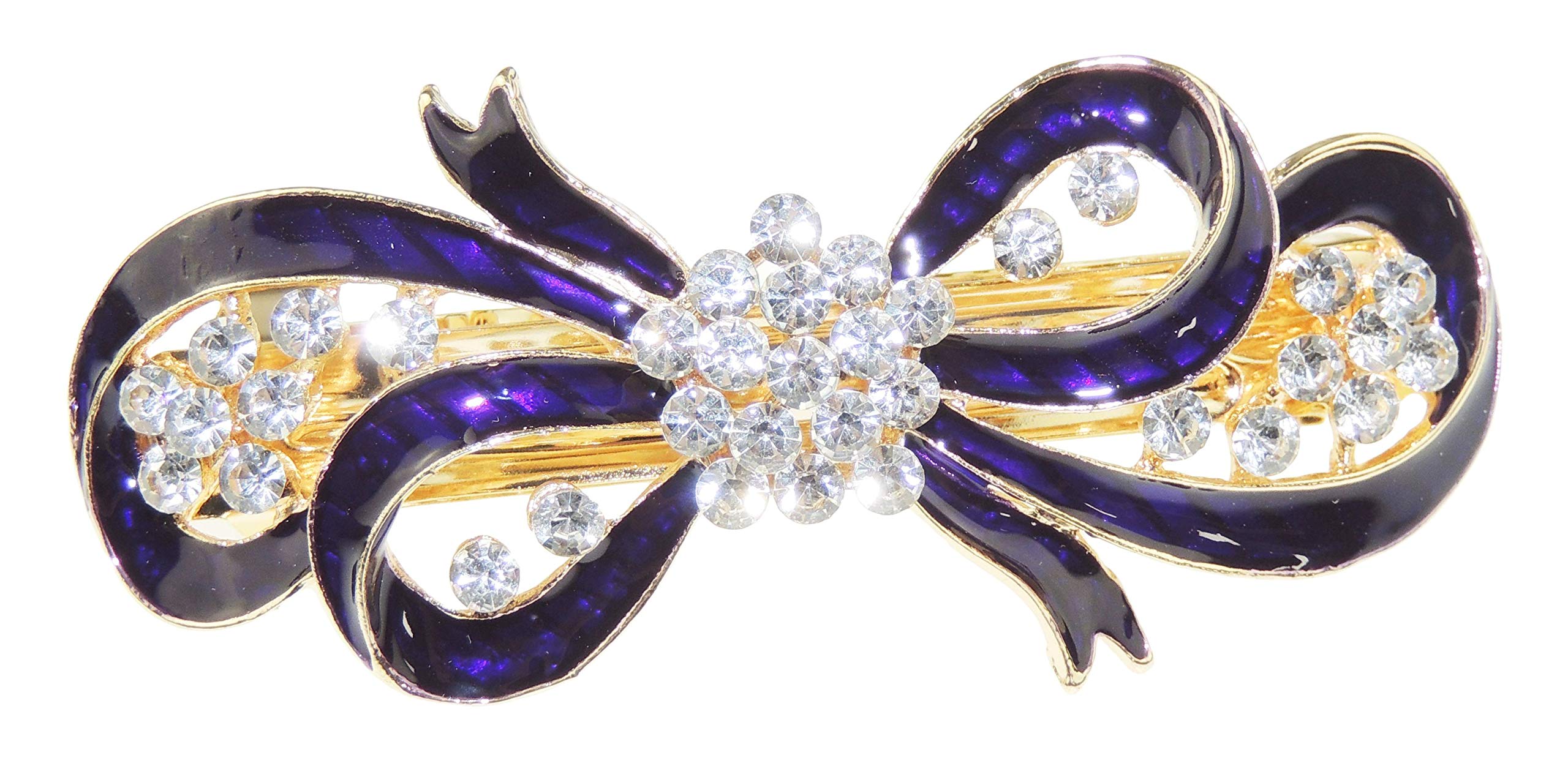 Womens Girls Crystal Rhinestone Diamante Wedding Birthday Party Evening Ponytail Fine Medium Hair Accessories Occasion Barrette Hairpin Grip French Spring Clip Enamel Bow Ribbon (Purple)