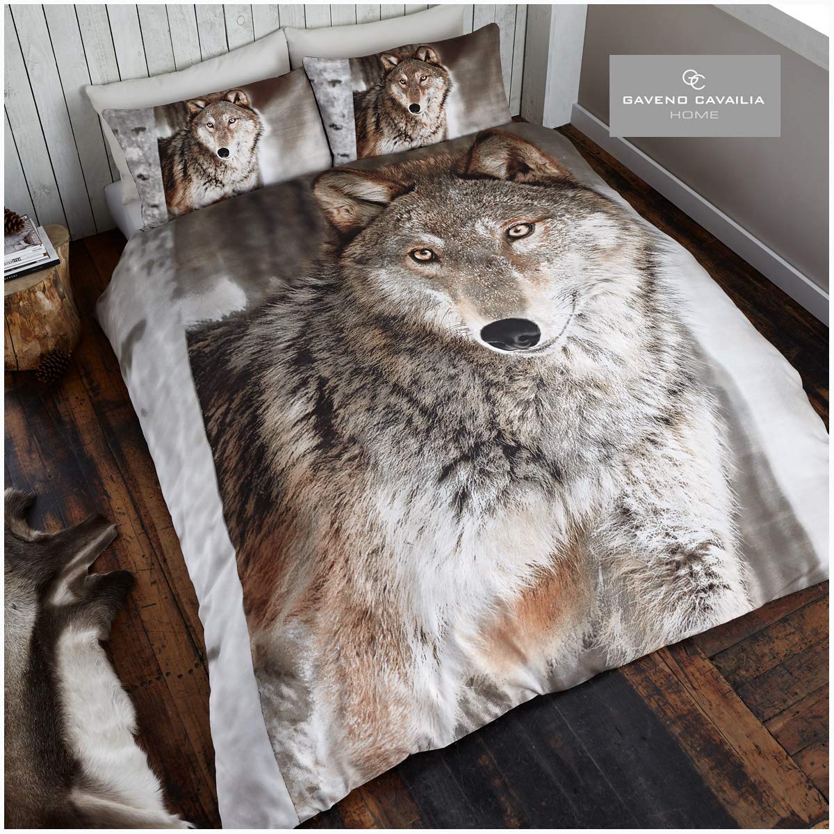 Gaveno Cavailia Animal Print 3D Wolf Double Duvet Set, Premium Wildlife Bedding, 3 Piece Cotton Blend Reversible Bedlinen, Easy Care DuvetCover Bedset, 1 Quilt Cover + 2 Pillow Cases, multicolour