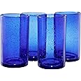 Artland 17oz Highball Tumbler, Set of 4 | Iris Seeded Design, Cobalt Blue | Drinking Glass for Parties and Everyday Use - Mojito, Whiskey, Cocktail | Glassware & Kitchenware Essentials