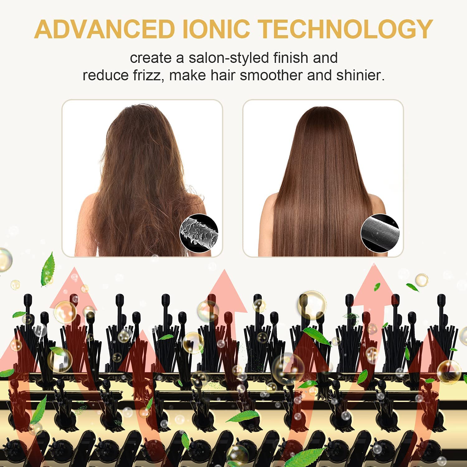 Hair Dryer Brush, 4 in 1 One Step Hair Dryer and Styler Volumizer Professional Hot Air Brush with Negative Ion Anti-frizz Blowout for Drying, Straightening Curling - Black Gold