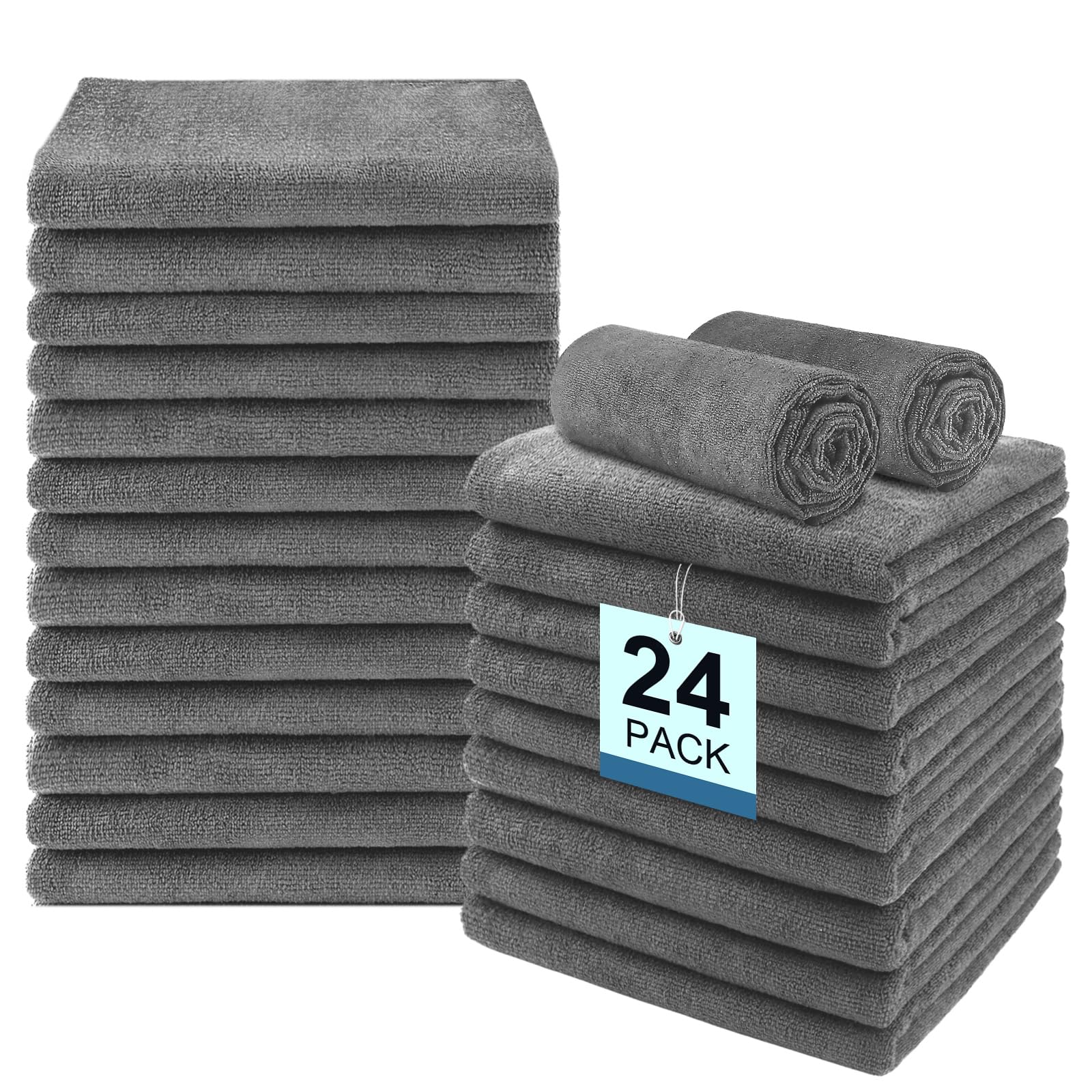 Photo 1 of UNIMADE 24 Pack Gym Towels Set - Highly Absorbent and Quick Drying Microfiber Salon Towels, Premium Hand Cloths for Bathroom, Gym, Shower, Hotel, and Spa - 16x27 inch (Grey)