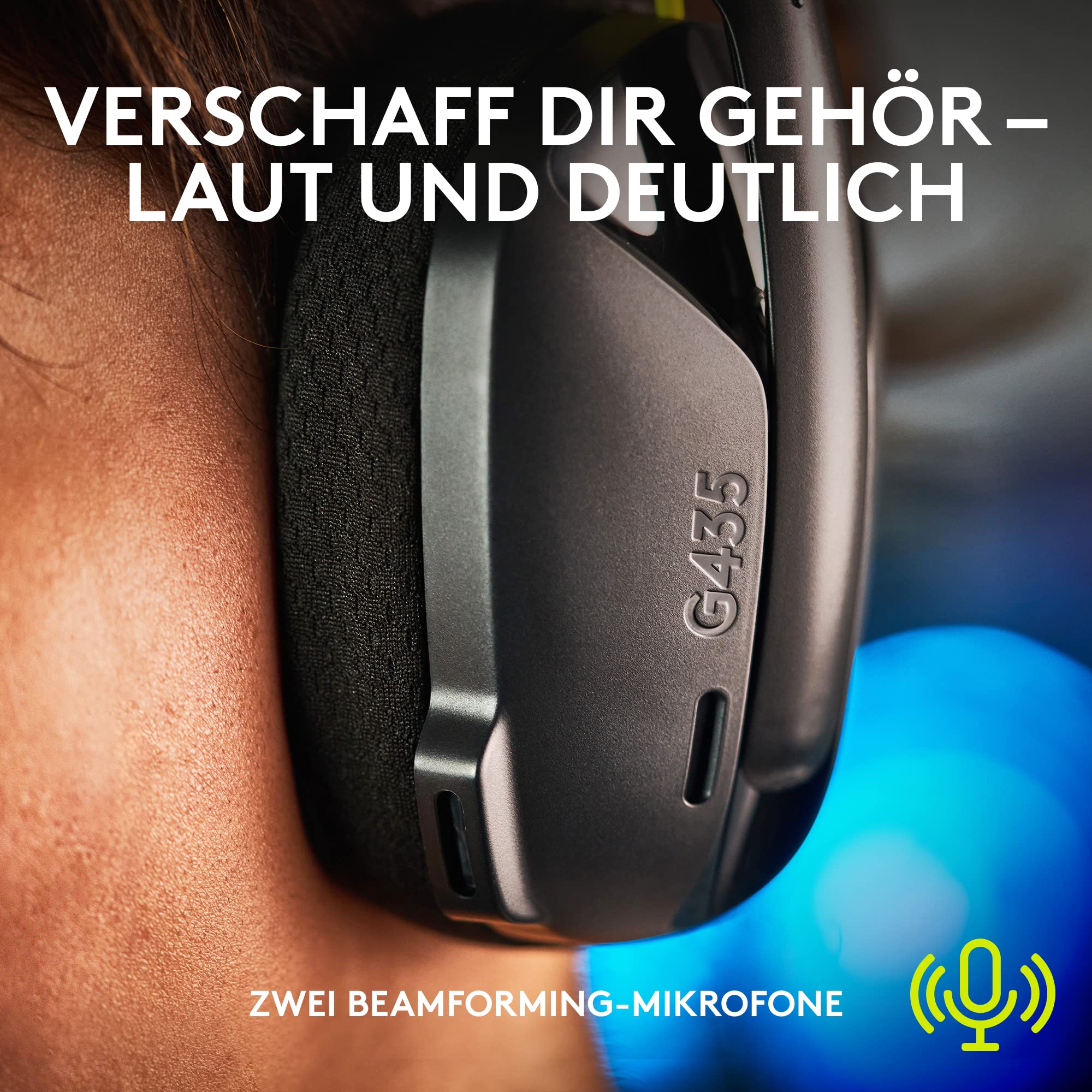 Logitech G G435 LIGHTSPEED, Kabelloses Gaming-Headset mit Bluetooth,Leichte Over-Ear-Kopfhörer, integrierte Mikrofone, 18 Stunden Akkulaufzeit, Dolby Atmos, PC,PS4,PS5,Nintendo Switch/Switch 2-Schwarz 6