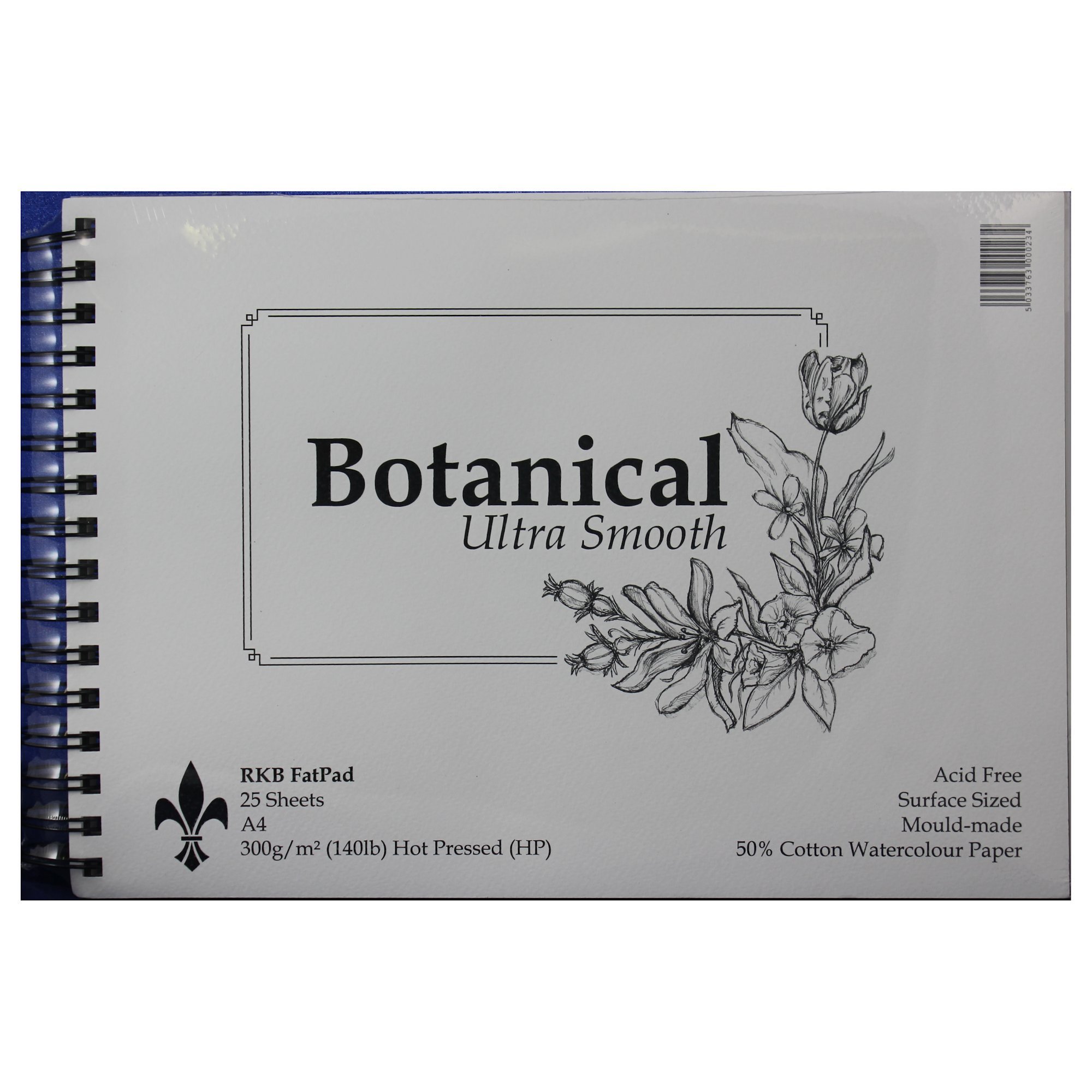 Bockingford :Spiral Fat Pad : 300gsm : A4 : 25 Sheets : Ultra Smooth : Botanical : Hot Pressed