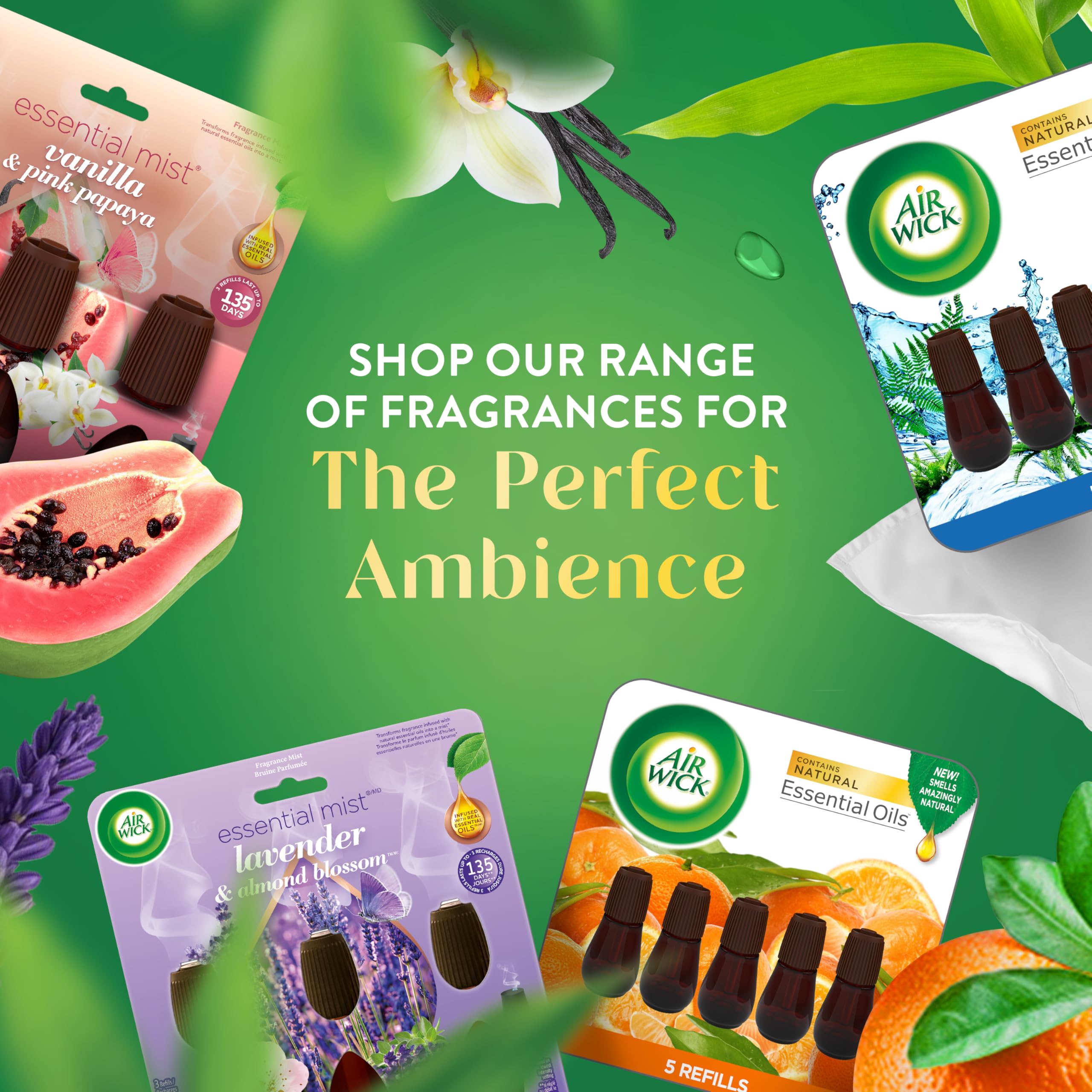 Air Wick Essential Mist Diffuser, Essential Oil Diffuser, Air Freshener for Home, Long Lasting Scent Diffuser, Portable & Cordless, Waterless Diffuser, Home Fragrance Products, 1 ct