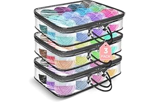 VOWCAROL Yarn Storage Bags 3 Pack, Clear Yarn Storage Organizer 12x16x4 Inches