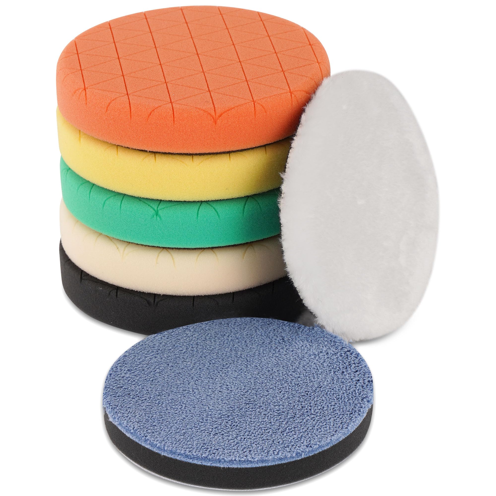 Photo 1 of CHEGIF Buffing Polishing Pads, 7Pcs 6.5 Inch 165mm Face for 6Inch 150mm Backing Plate, Car Compound Buffing Sponge Pads and Woolen Pads Cutting Polishing Pad Kit for Car Polishing and Waxing