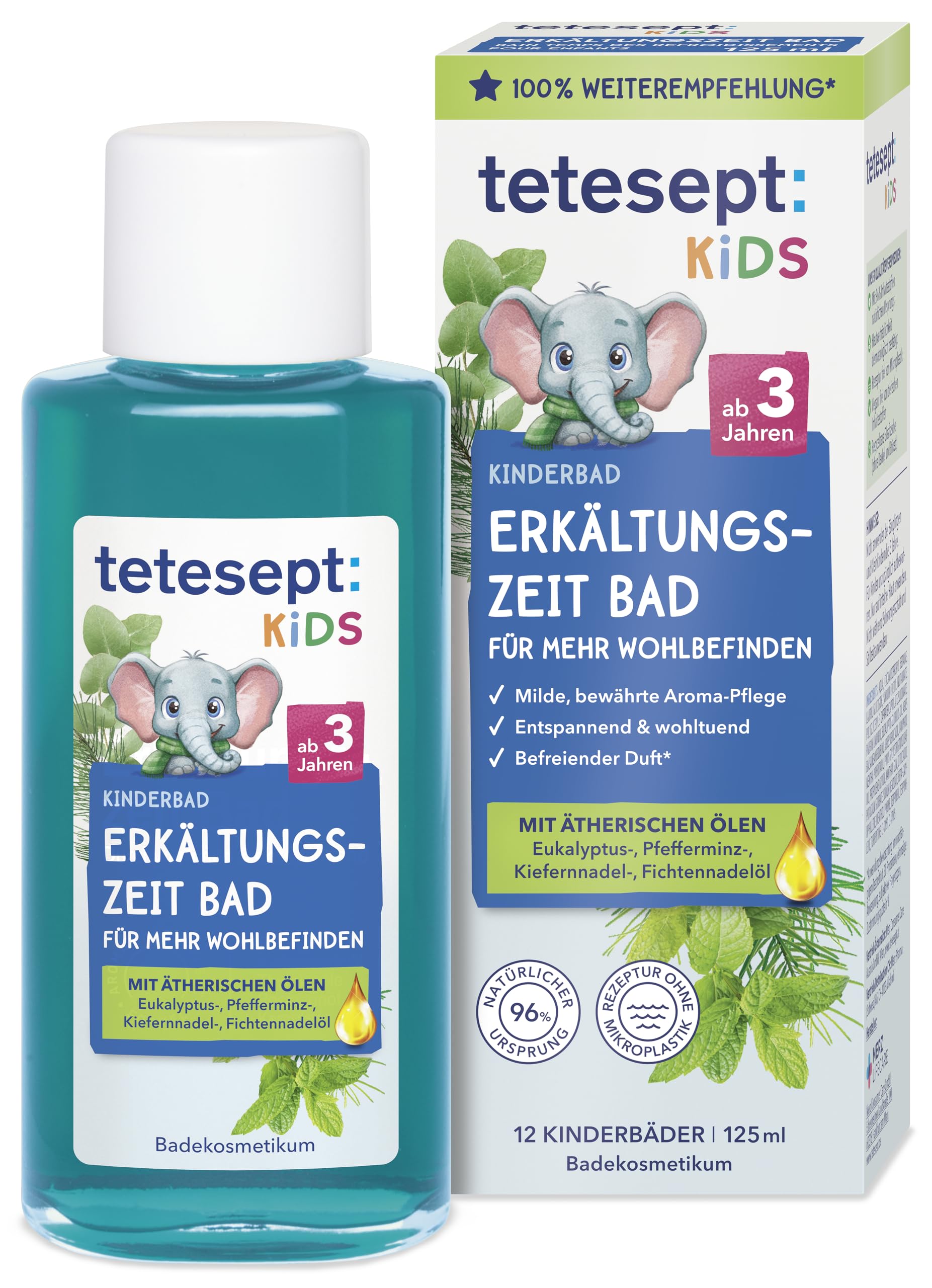 tetesept Children's Cold Time Bath, Children's Bath for the Cold Season with 4 Essential Oils, Soothing Bath Additive for Relaxation and Warmth, 1 x 125 ml