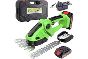 HIMIRT Cordless Hedge Trimmer, 2-in-1 Mini Hedge Trimmer Cordless & Grass Shears, 24V Battery Operated Shrubbery Trimmer Handheld Electric Grass Trimmer with 2 Rechargeable Batteries and Charger (Green)