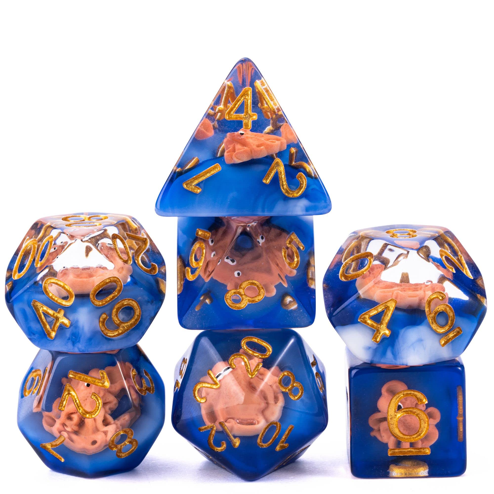 cusdie 7-Die DND Dice, Polyhedral Dice Set Filled with Animal, for Dungeons and Dragons Role Playing Game D&D Dice（Brown Octopus） — image 1