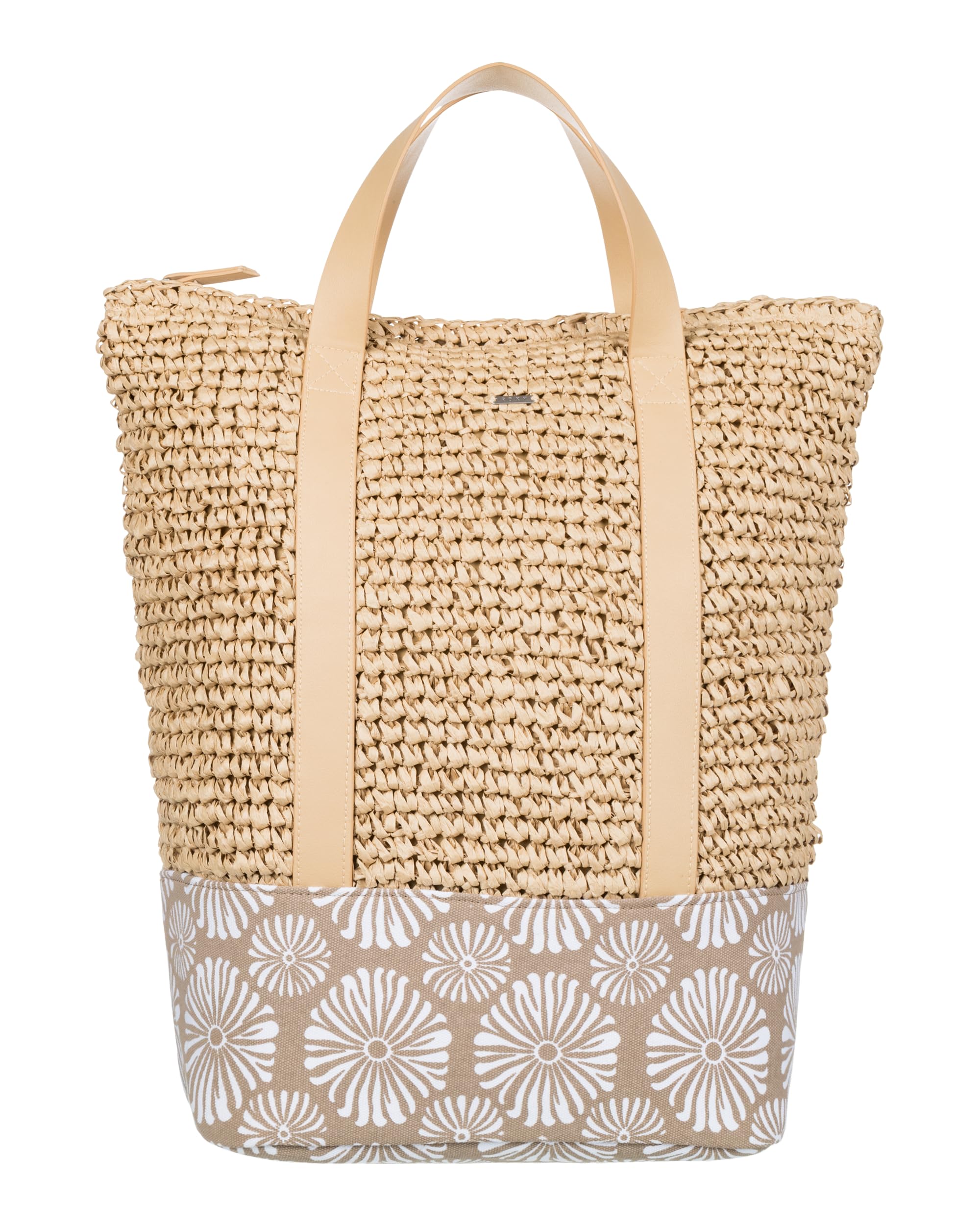 Roxy Large Capacity Lightweight Causal Woven Straw Jute Tote Bag, Beach Lover-Portabella Tropical Tile