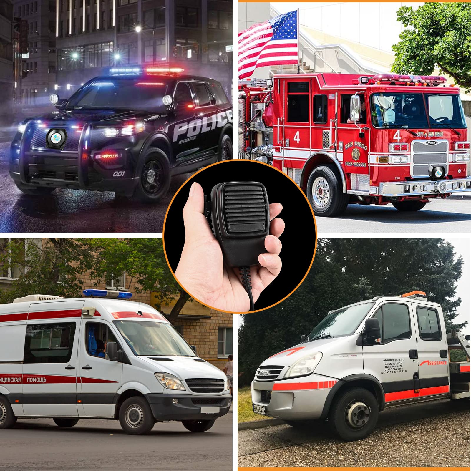 CXRCY 9 Tones Loud Police Siren 200W 12V Emergency Warning Alarm Siren Speaker 1 Horn Handheld Mic PA System for Cars Emergency Police Vehicles Fire Trucks, 120-150dB