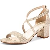 mysoft Women's 2.25 Inch Low Chunky Heels Dress Pump Open Toe Cross Ankle Strap Wedding Block Heeled Sandals