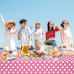 WNINK 4 Pack Pink and White Polka Dot Tablecloths
