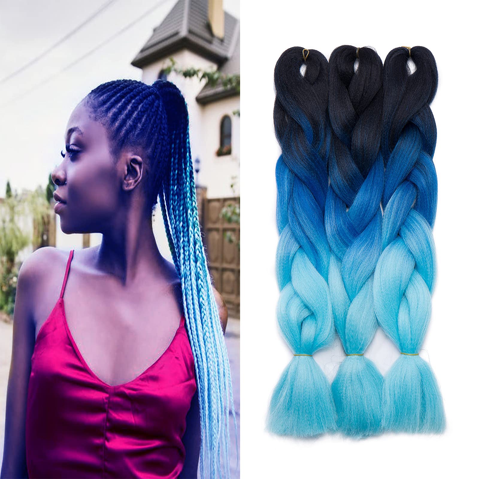 Blue Braiding Hair Ombre 3 Tone 24inch Jumbo Braids Hair Extension 3pcs/Lot 100g/pc Afro Crochet Twist Braiding Hair