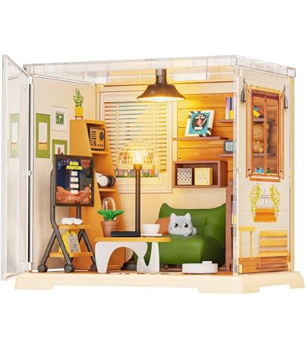 CUTEROOM Casa de muñecas DIY Muebles en miniatura Kit de casa de madera con cubierta antipolvo y luz LED y accesorios - Nueva casa de muñecas de la serie QT de CUTEROOM Casa de muñecas DIY Muebles en miniatura Kit de casa de madera con cubierta antipolvo y luz LED y accesorios - Nueva casa de muñecas de la serie QT de