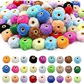 100 PCS Fluffy Beads for Beadable Pens, YITOBA Small Craft Pom Poms, Fuzzy Beads with Large Holes, Soft Faux Fur Spacer for Keychain, Handicrafts Accessories (Colorful)