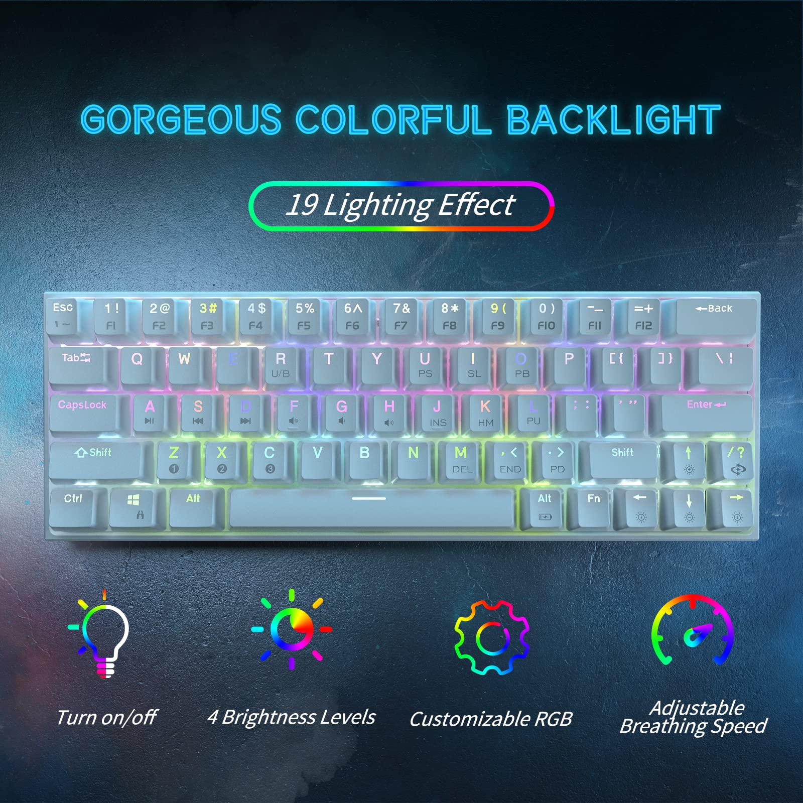 DIERYA DK63N 60% Wireless Wired Mechanical Gaming Keyboard, RGB Backlit Bluetooth Keyboard w/Arrow Keys, 63 Keys Ultra-Compact Keyboard Full Keys Programmable w/Blue Switch for Windows Laptop PC Mac