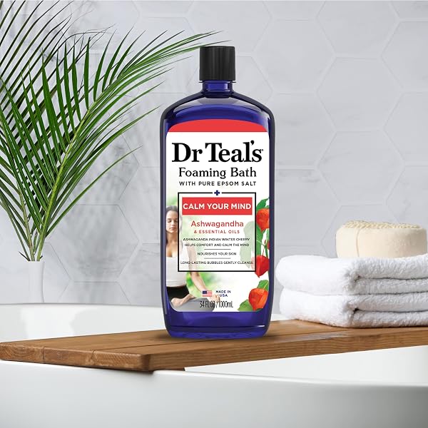 DR TEAL’S FOAMING BATH WITH PURE EPSOM SALT, ASHWAGANDHA, 34 FL OZ (PACK OF 4)