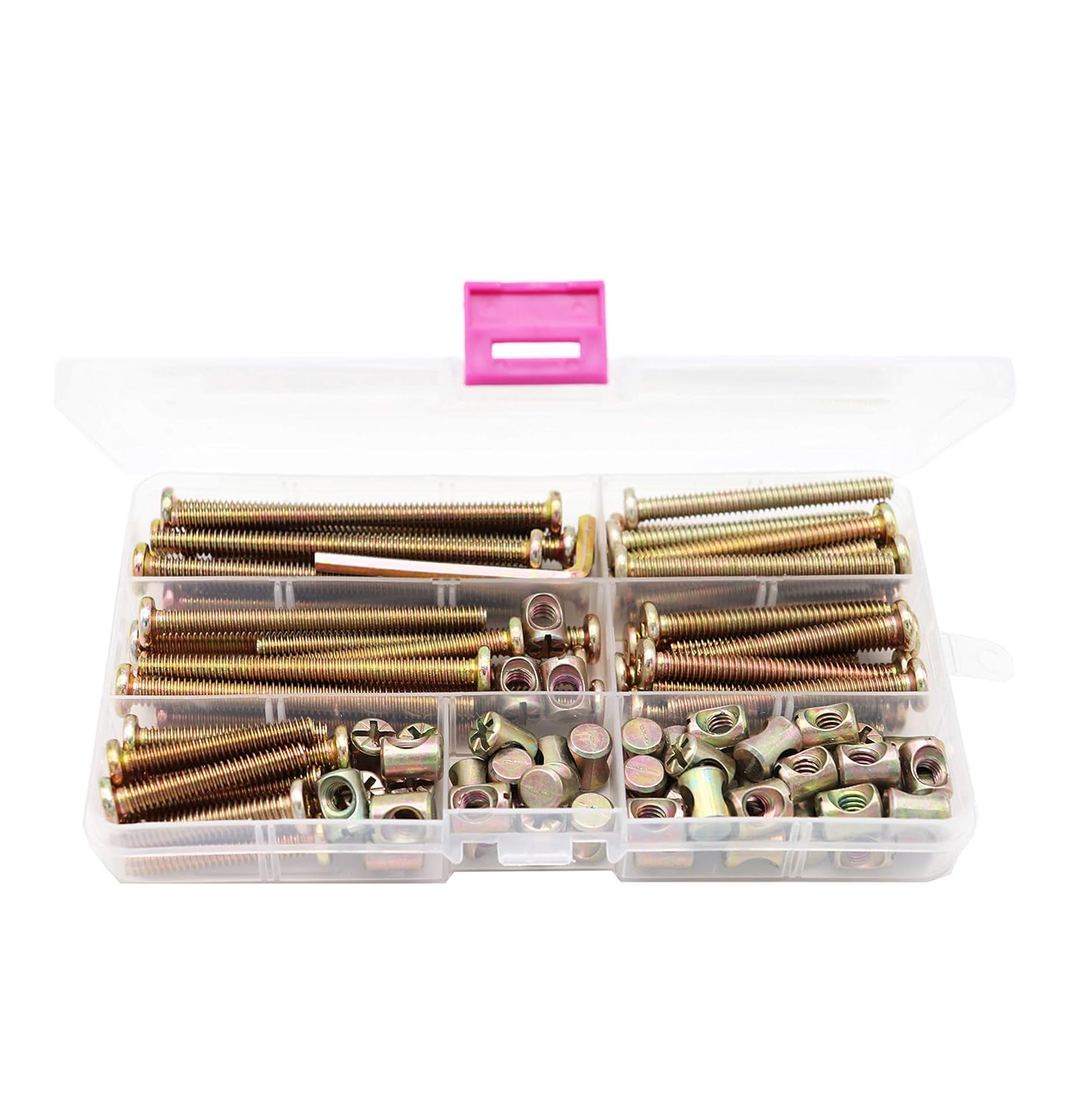 BinifiMux Baby Bed Crib Screws Hardware Replacement Kit, 100pcs 1/4-20" Crib Hardware Screws Barrel Nuts Replacement Kit For Cot Chairs Furniture
