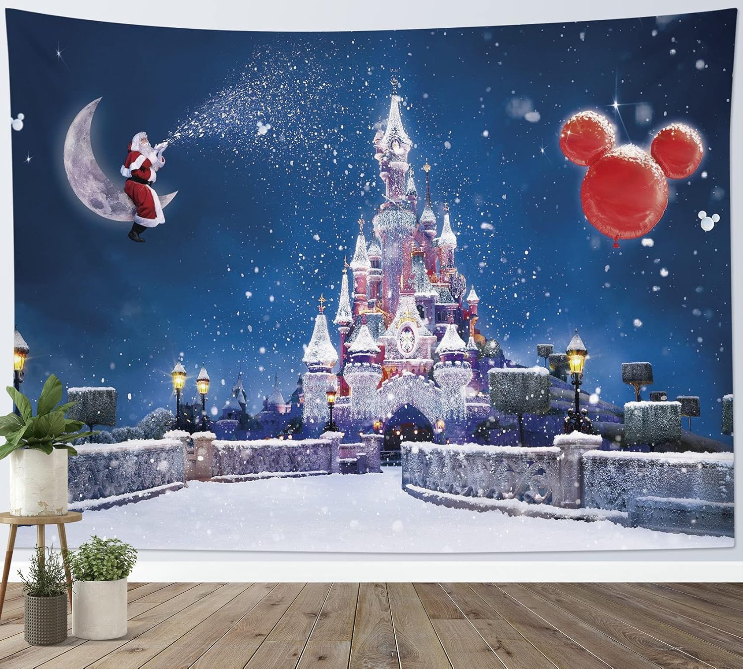 Tapestries - HVEST Christmas Tapestry Wall Hanging Castle Tapestry Santa Claus Sitting on Moon with Snow Wall Blankets for Kids Bedroom Living Room Dorm Decor,60Wx40H inches