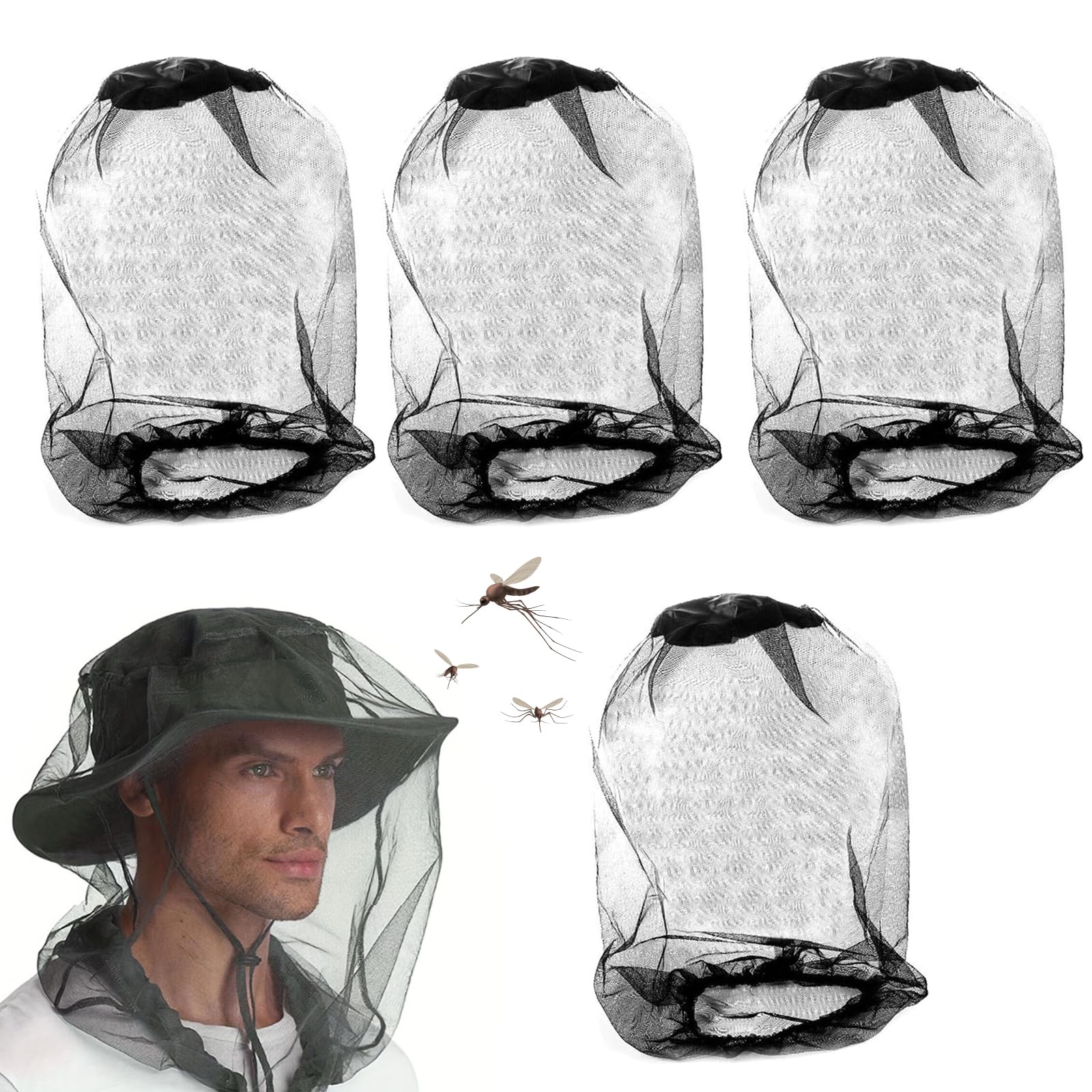 4 Pcs midge net, Mosquito Head Protecting Net, Fine Mesh Insect Netting, midge head net Fine Mesh Insect Netting for Outdoor Hiking Camping Climbing and Walking mosquito hats with netting