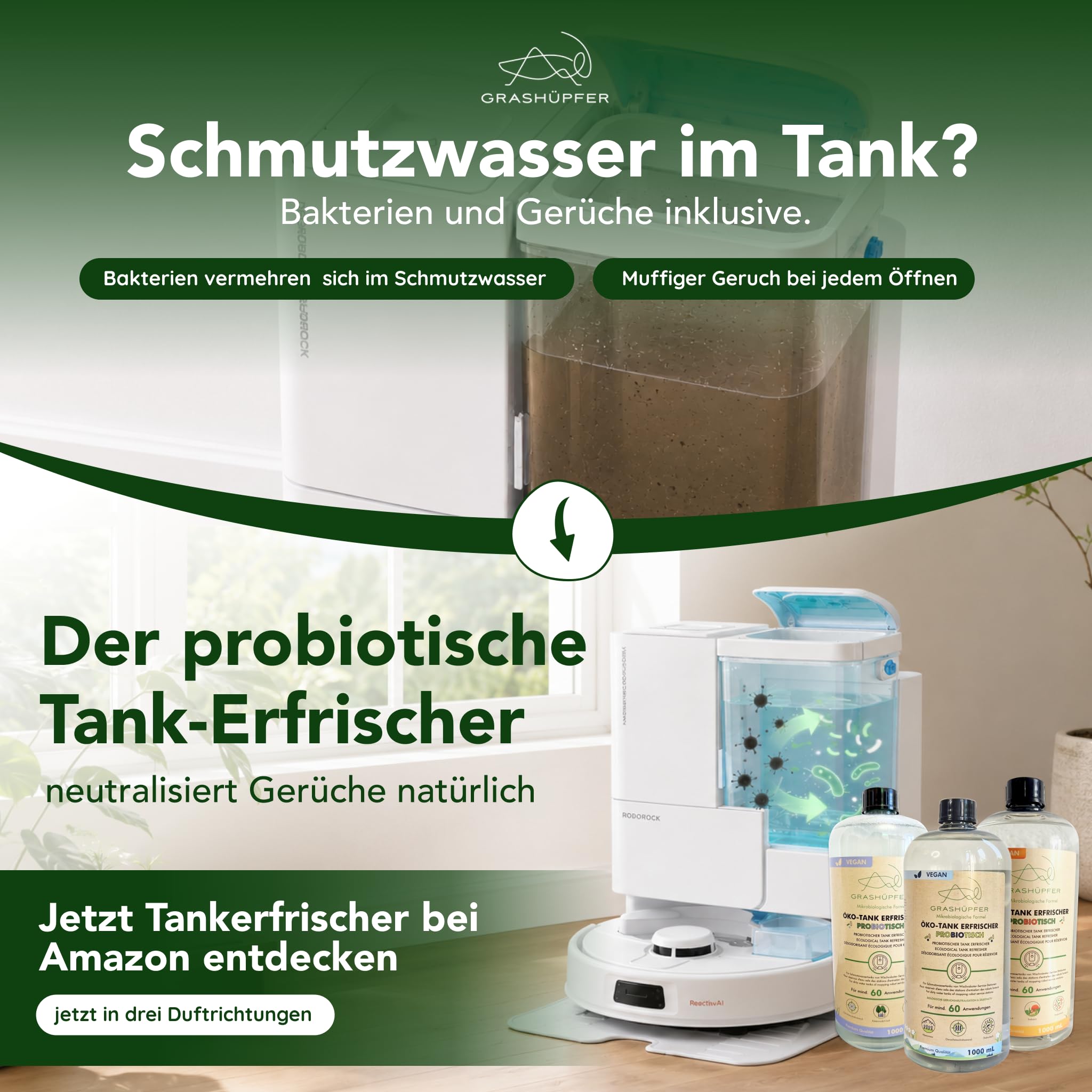 GRASHÜPFER® Öko Bodenreiniger für Wischroboter [TROPISCH] - Wischroboter Reinigungsmittel kompatibel mit Roborock, Dreame, Ecovacs & Co. geeignet für Laminat, Parkett, Vinyl & Fliesen - 1000ml 8