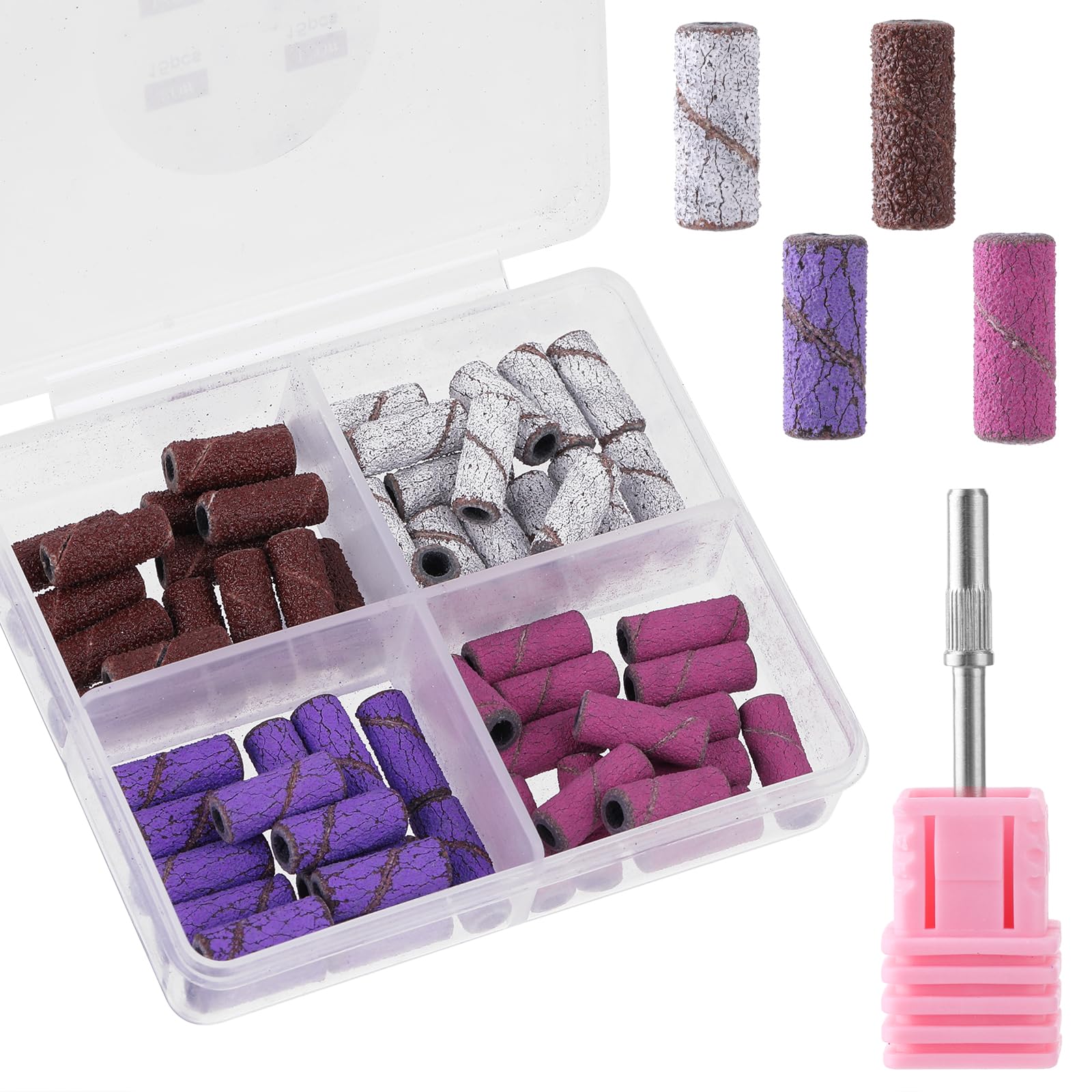 60Pcs Professional Sanding Bands for Nail Drill Mini Nail File Set Small Mandrel Bit Sander Bit Fine-grained for Manicures and Pedicures Nail Gel Removing Shaping Nail Accessories