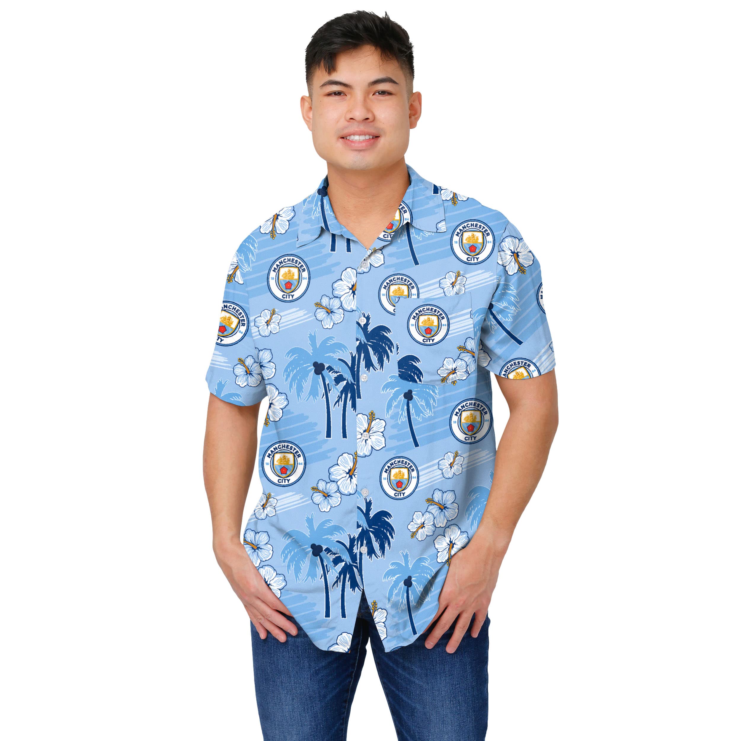 FOCO Officially Licensed Islander Tropical Football Shirt (as8, Alpha, s, Regular, Regular, Manchester City FC)