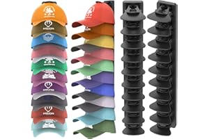 HeQe Hat Organizer for Baseball Caps Hold Up to 40 Hats, 2 Pack Hat Rack for Wall, Strong Adhesive Hat Storage Display Holder for Closet Door and Wall (Black)