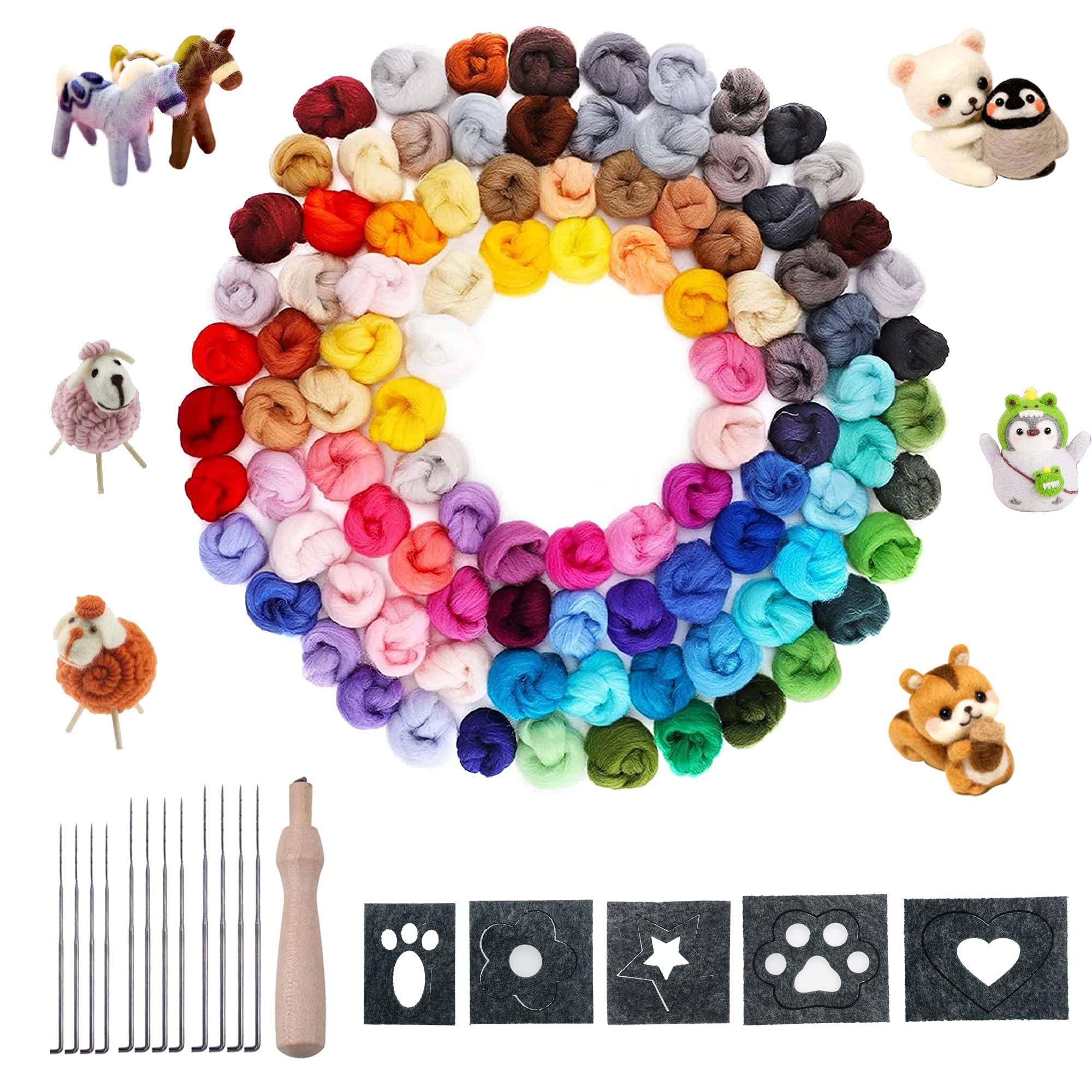 Allazone 115 PCS Needle Felting Kit, 100 Color Wool Roving Wool Yarn Felt Hand Spinning with Wool Felt Tools for Felted Animal Needle Felting Supplies