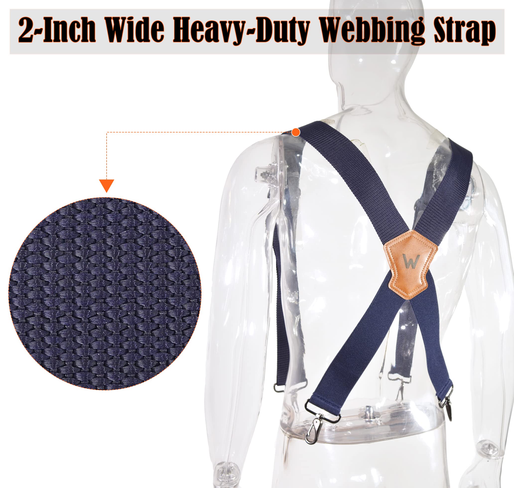 WELKINLAND Navy suspenders for men, 2 Inch Wide Work Suspenders, Heavy Duty Swivel Suspender, Mens Suspender for jeans, Big and tall suspenders for men