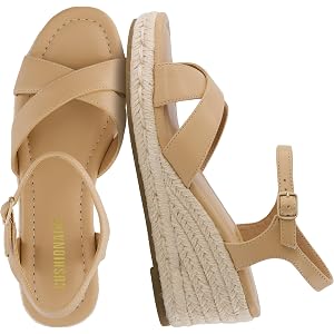 CUSHIONAIRE Prego Espadrille Wedge Sandals for Women, Crisscross Open Toe Wedge Heels with Adjustable Ankle Strap