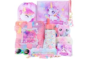 AUSPICIOUS BEGINNING Unicorn Toys for Girls Kids Toys 5 6 7 8 9 10+ Years Old, Kids Unicorn Gifts with Glowing Blanket/ Water Bottle/ Eye Mask/Headband/Crossbody Bag/Sunglass/12PCS Birthday Gift Toys for Girls 6-10+