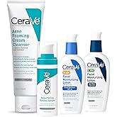 CeraVe Acne Skin Care Set, 5oz Acne Foaming Cream Cleanser + 1oz Resurfacing Retinol Serum + 2oz AM Facial Moisturizing Lotion with SPF 30 + 2oz PM Facial Moisturizing Lotion