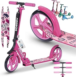 Arebos Cityroller Tretroller Scooter höhenverstellbar | klappbar | inkl. Traggurt | XXL Räder | Tritt-Bremse | für Kinder und Erwachsene | bis 100kg belastbar | Kickroller | Kickscooter