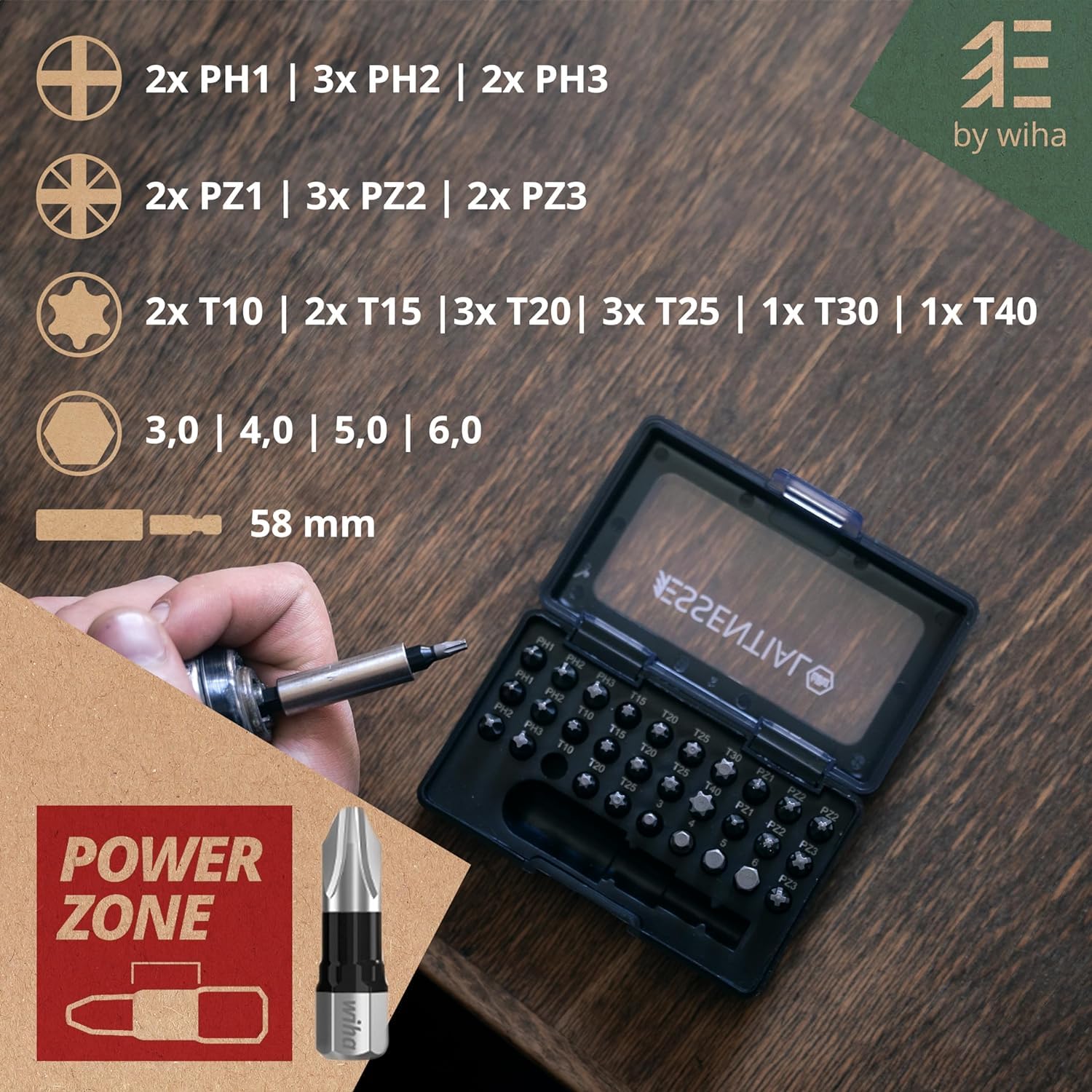 Wiha Essential Impact Bit Set 31-tlg. inkl. Bitbox I PH, PZ, Sechskant, Torx I Schrauberbit-Set mit Bithalter I Bitset für Akkuschrauber (45628) 3