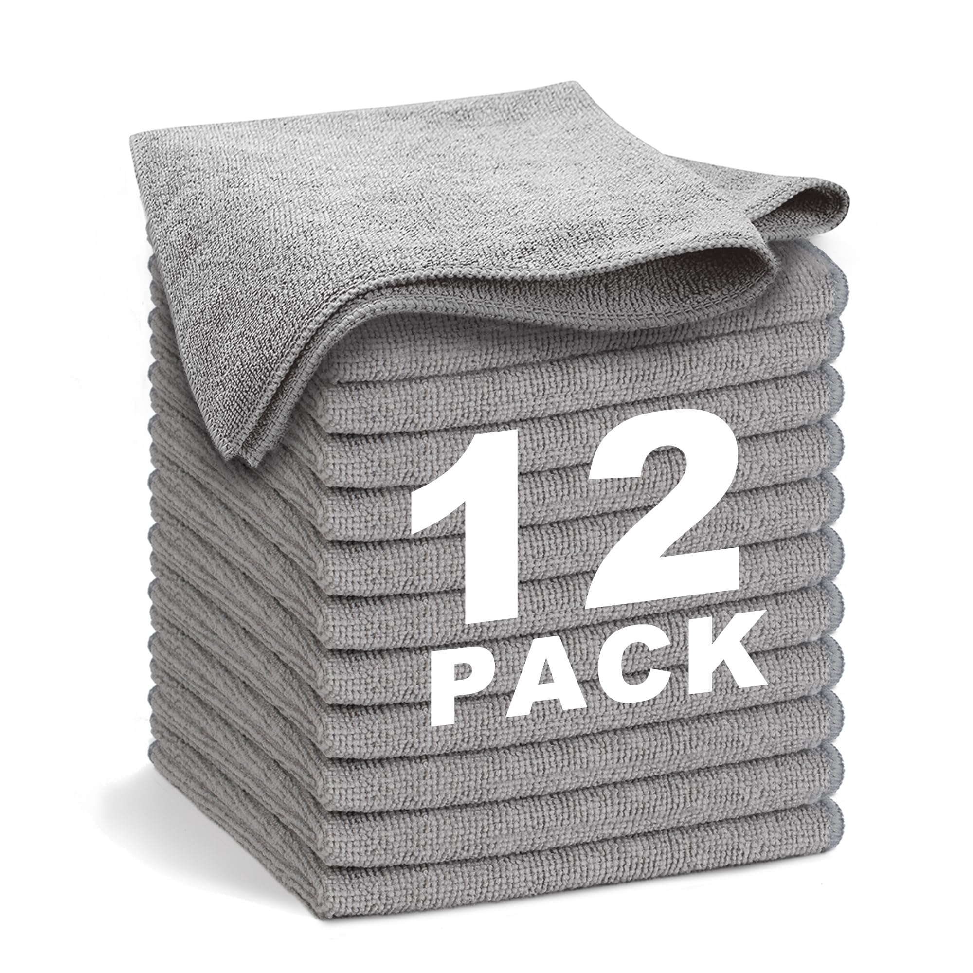 WEAWE Microfibre Cloth - premium 2100 Series 33x33CM Ultra Soft Highly Absorbent cloths, Reusable and No Fading, Lint Free-Machine Wash - Gray (Pack of 12)