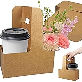 MUMULULU 14Pcs Disposable Beverage Carrier with Handle 2 or 4 Cups Holders Kraft Paper Coffee Cup Holders Can be Folded and Carried Suitable for Hot and Cold Beverage Transportation and Distribution