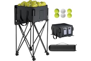 Lnmuzm Tennis Ball Hopper for 120 Balls，Tennis Ball Basket with Removable Storage Bag，Wheeled Tennis Ball Cart for Serve Training ，Portable Pickleball Baseball Hopper Basket
