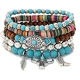 PAIOJVN 5pcs Turquoise Multi-Layer Elastic Rope Stretch Bracelets Boho Layer Colorful Beaded Stackable Western Bracelet for Women Birthday Gift Jewelry Accessories