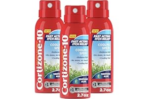 CORTIZONE 10 Cortizone-10 Maximum Strength Soothing Aloe Itch Relief Cooling Spray, 1% Hydrocortisone, Fast-Acting, Anti-Itch Spray for Bug Bites, Rash, Eczema, Psoriasis, Poison Ivy, Oak, Sumac, 2.7 oz 3-Pack