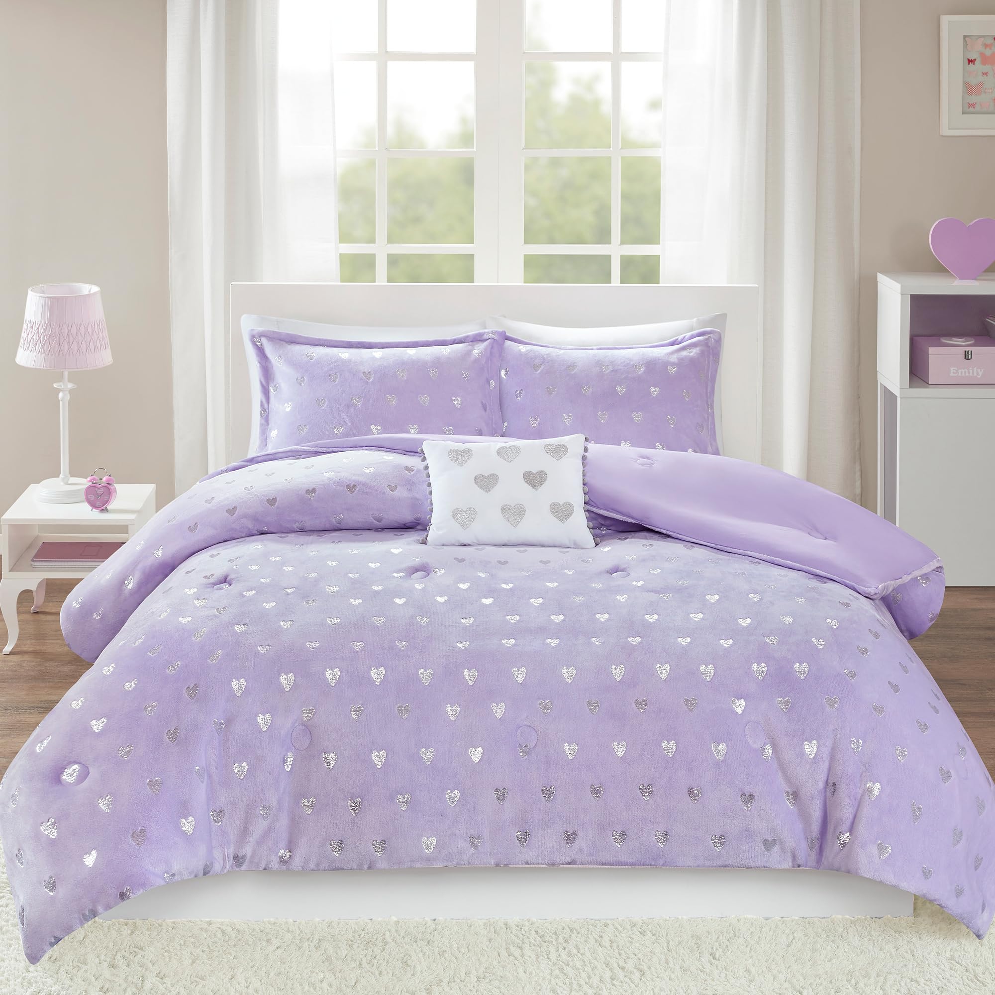 Intelligent Design Rosalie Overfilled Down Alternative Hypoallergenic All Season Bedding-Set, Twin/Twin XL, Purple/Silver Image