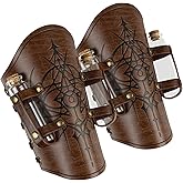 HiiFeuer Medieval Embossed Alchemy Bracers with 8 Cork Vials, Fantasy Faux Leather Buckle Arm Guards Magic Archer Gauntlets