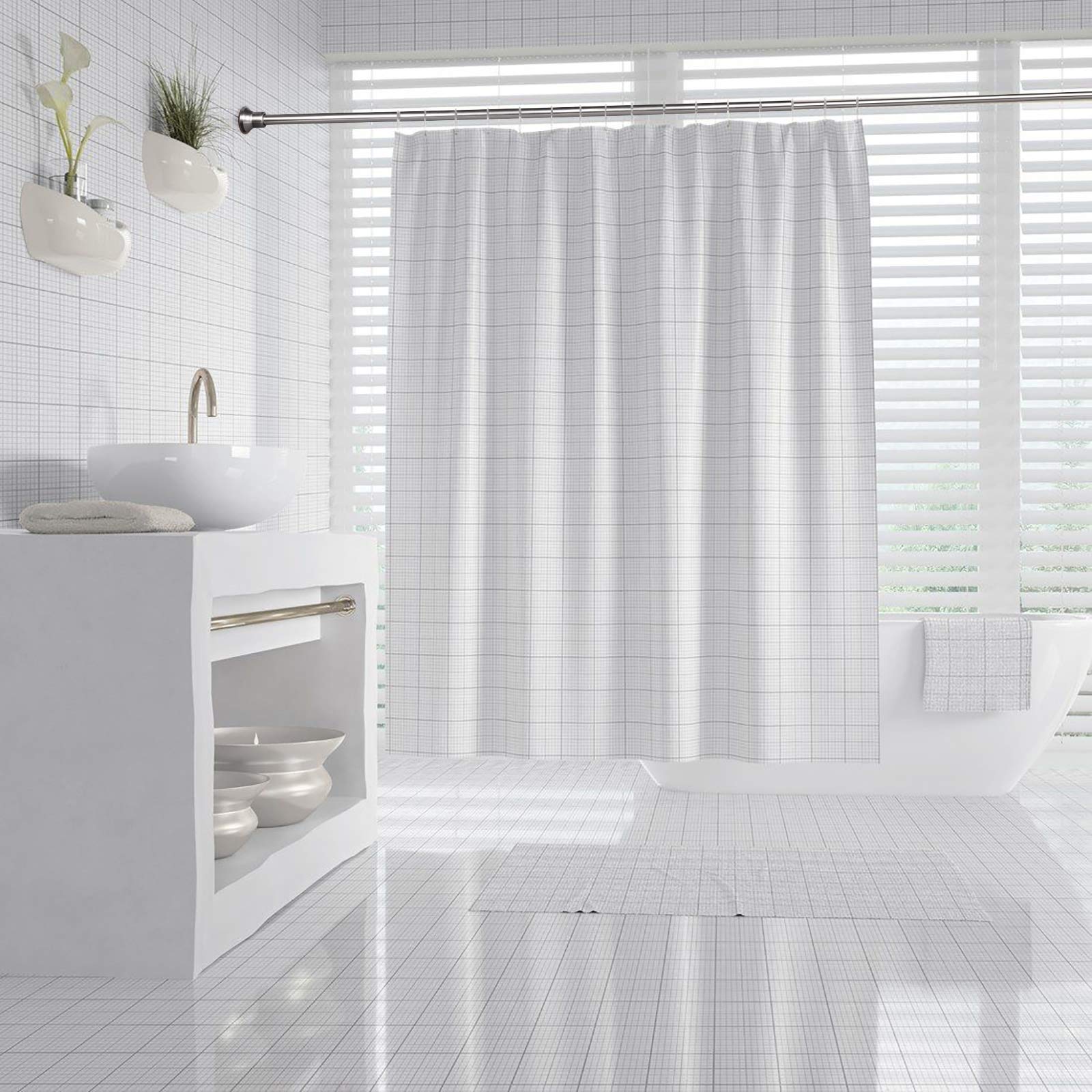 SZXIMU Shower Curtain Rods, Spring Tension Rod 27 to 43 Inch, Rust-Resistance Non-Slip Shower Rods for Bathroom, Windows, Doorway, Flat Top, Nickel