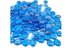 Kleuete 5 Pound Fire Pit Glass 3/4 Inch Reflective Round Fire Glass Drops Beads Rocks for Natural or Propane Fire Pit and Landscaping Pacific Blue
