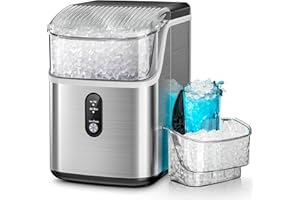 Kismile Nugget Ice Makers Countertop, Pebble Ice Maker Machine with Pellet Ice, 35lbs/Day, Ice Maker Machine with Self-Cleaning, Sonic Ice Makers Countertop for Home & Kitchen (Stainless Steels)